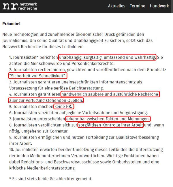 Präambel netzwerk recherche - Bildquelle: Screenshot-Ausschnitt www.netzwerkrecherche.org