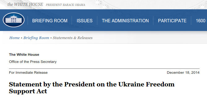 Statement Ukraine Freedom Support Act - Bildquelle: Screenshot-Ausschnitt www.whitehouse.gov