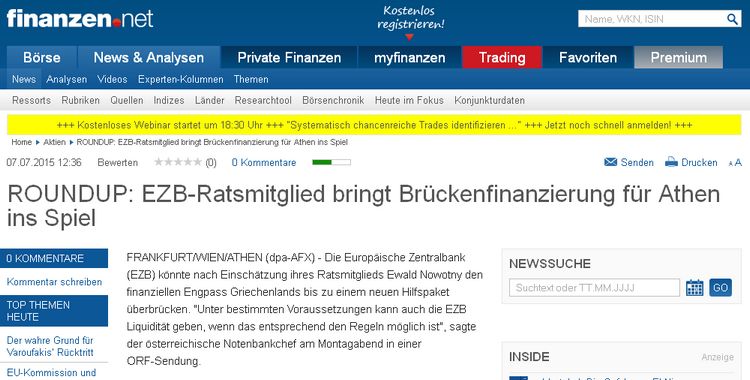 Brückenfinanzierung - Bildquelle: Screenshot-Ausschnitt www.finanzen.net