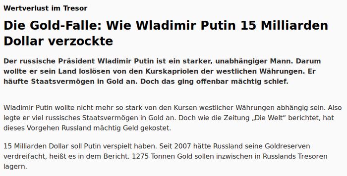 Focus - Gold und Russland - Bildquelle: Screenshot-Ausschnitt www.focus.de