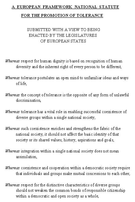Toleranzgesetz - Bildquelle: Screenshot-Ausschnitt European Framework National Statute For The Promotion Of Tolerance