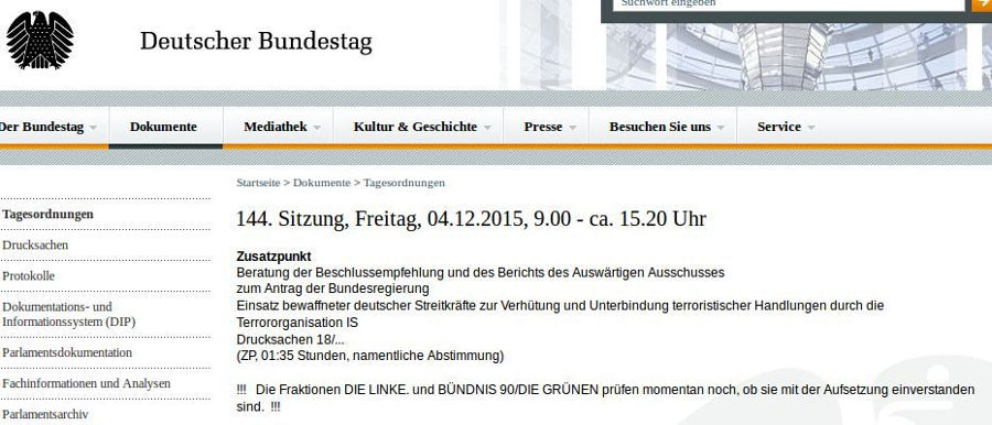 Bundestag 144. Sitzung 04.12.2015 - Bildquelle: Screenshot-Ausschnitt www.bundestag.de