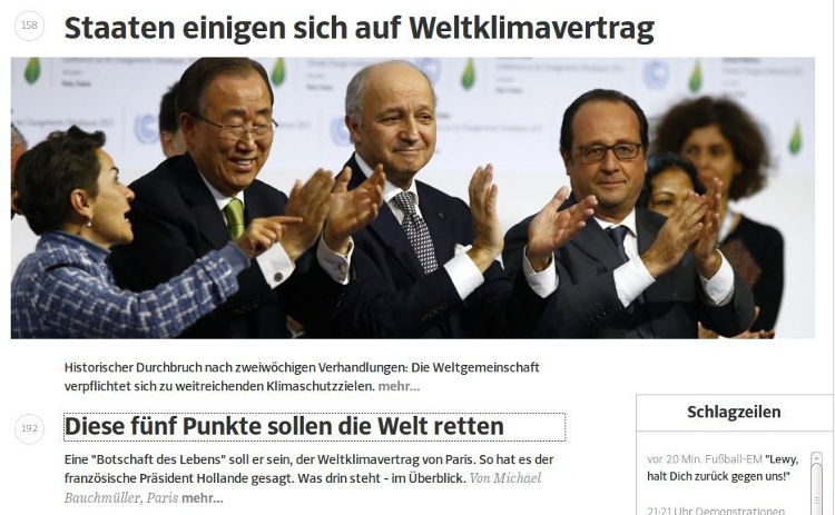 SZ COP 21 - Bildquelle: Screenshot-Ausschnitt www.sz.de