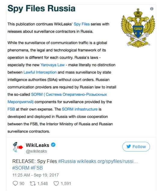 Tweet WikiLeaks Russland - Bildquelle: Screenshot-Ausschnitt Twitter