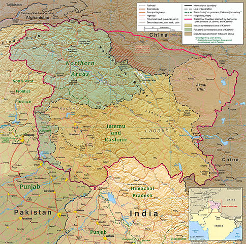 Kaschmirregion - Bildquelle: Wikipedia / CIA; Public Domain