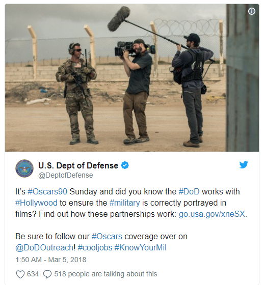 Tweet US-Kriegsministerium - Bildquelle: Screenshot-Ausschnitt Twitter