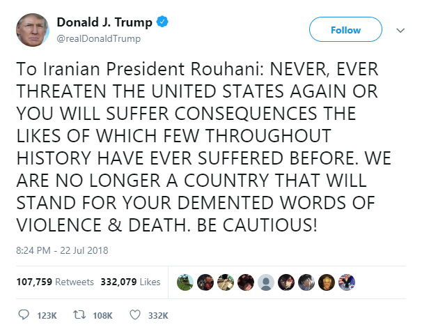 Twitter Trump zu Iran - Bildquelle: Screenshot-Ausschnitt Twitter