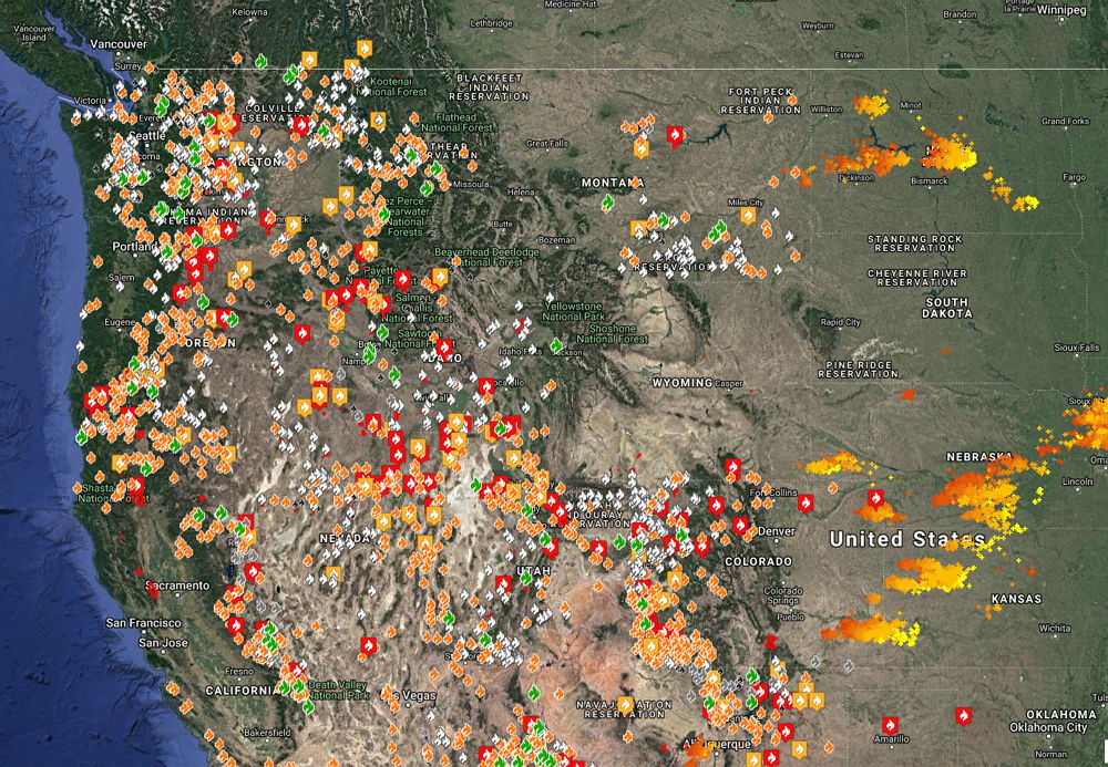 Waldbrände USA - Bildquelle: Screenshot-Ausschnitt www.fireweatheravalanche.org