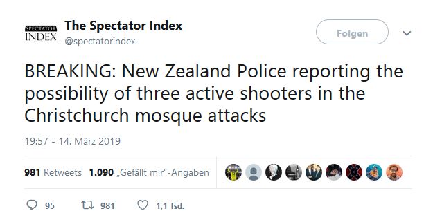 Twitter Neuseeland 1 - Bildquelle: Screenshot-Ausschnitt Twitter