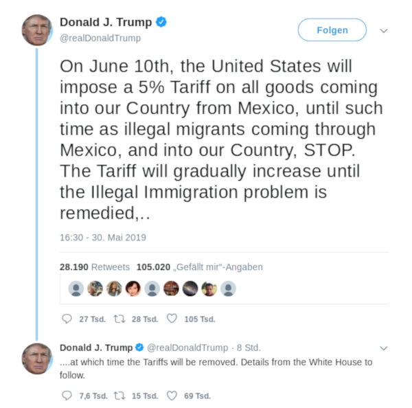 Tweet Trump Mexiko - Bildquelle: Screenshot-Ausschnitt Twitter
