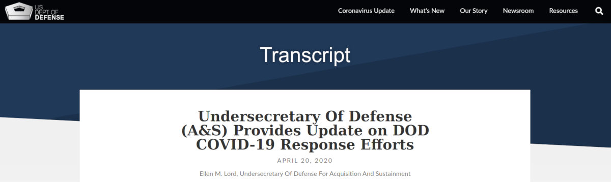 Undersecretary Of Defense Transkript - Bildquelle: Screenshot-Ausschnitt www.defense.gov