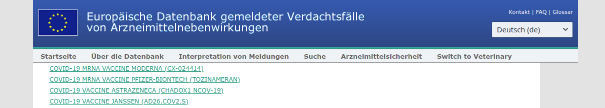 EU-Datenbank zu Arzneimittelnebenwirkungen - Bildquelle: Screenshot-Ausschnitt www.adrreports.eu