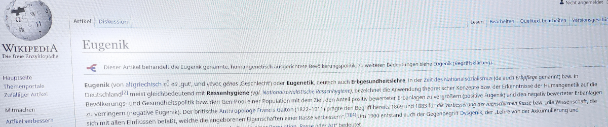 Eugenik - Bildquelle: Screenshot-Ausschnitt Wikipedia