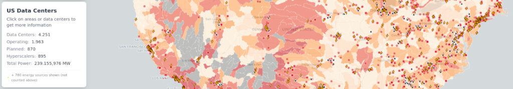 US Data Centers - Bildquelle: Screenshot-Ausschnitt https://aidatacentermap.org